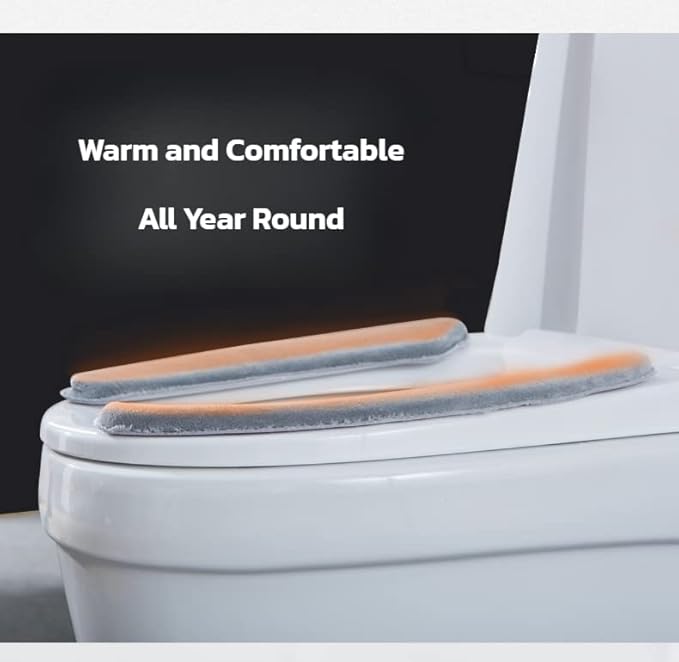 Thick Warm Cushioned Toilet Seat Cover | Stick-On Washable Reusable Toilet Memory Foam Cushion Pad for Elongated Toilets