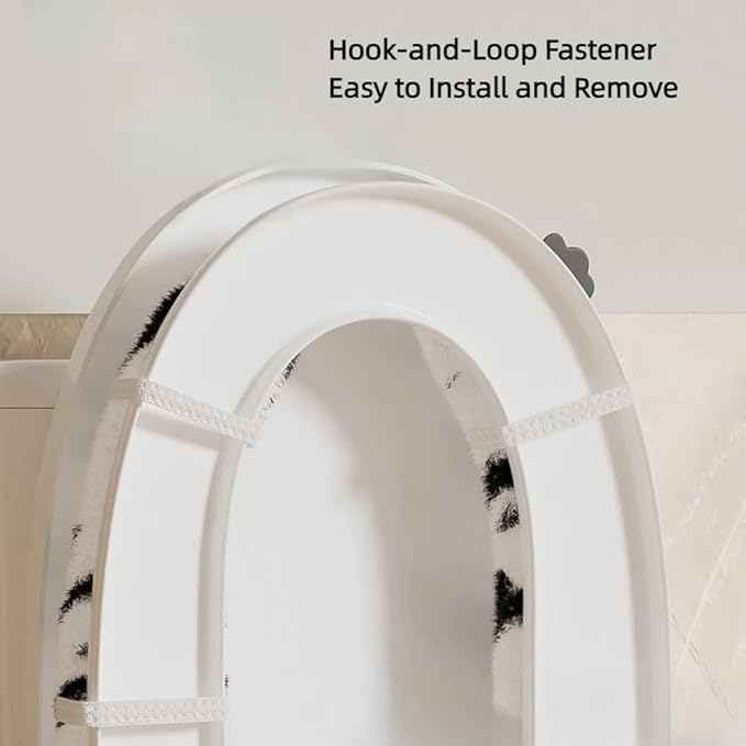 Fuzzy Toilet Seat Cushion Cover, Portable Toilet Seat Cover Universal with Hook and Loop Fastener, Washable and Reusable Toilet Lid Cover (White)