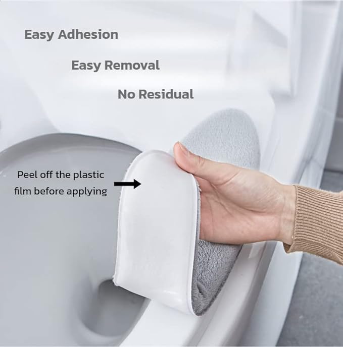 Thick Warm Cushioned Toilet Seat Cover | Stick-On Washable Reusable Toilet Memory Foam Cushion Pad for Elongated Toilets
