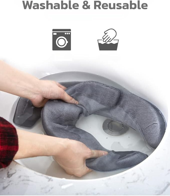 Thick Warm Cushioned Toilet Seat Cover | Stick-On Washable Reusable Toilet Memory Foam Cushion Pad for Elongated Toilets