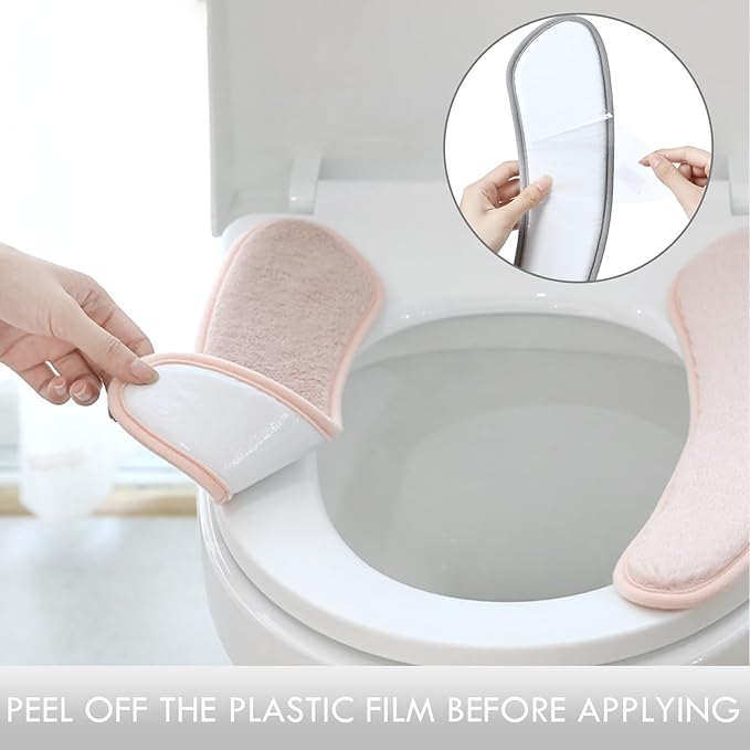 Thick and Warm Toilet Seat Cushion Cover - with Sticky Toilet Seat Cushion - Washable and Reusable Mat for Winter - Double Flap Separation, TPR Back Adhesive, Soft and Protective (Pink)