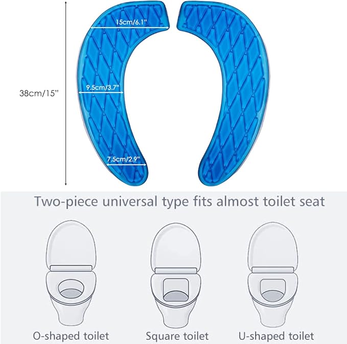 Gel Toilet Seat Cushion Portable and Washable Toilet Seat Cover Universal with Self-Adesive Design(Blue)