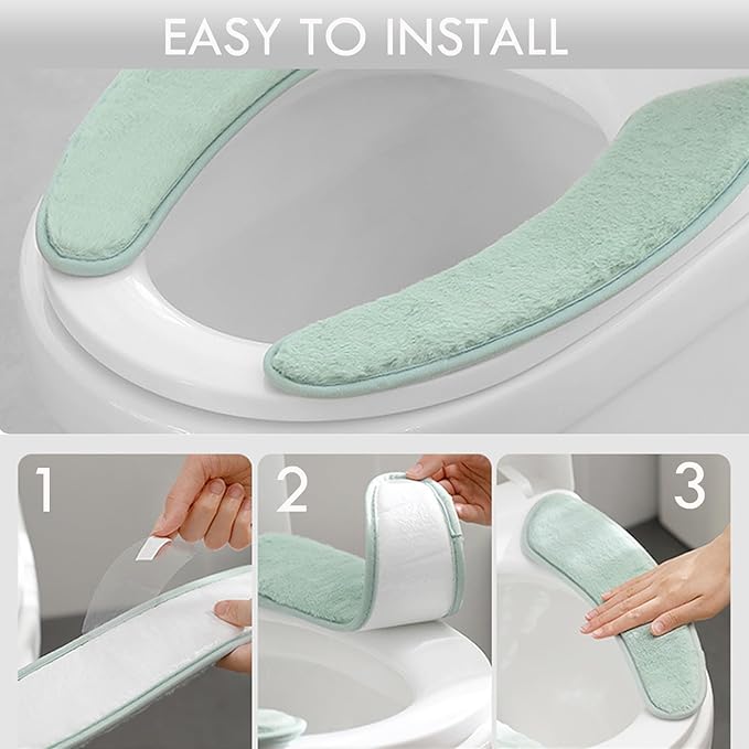 Thick and Warm Toilet Seat Cushion Cover - with Sticky Toilet Seat Cushion - Washable and Reusable Mat for Winter - Double Flap Separation, TPR Back Adhesive, Soft and Protective (Green)