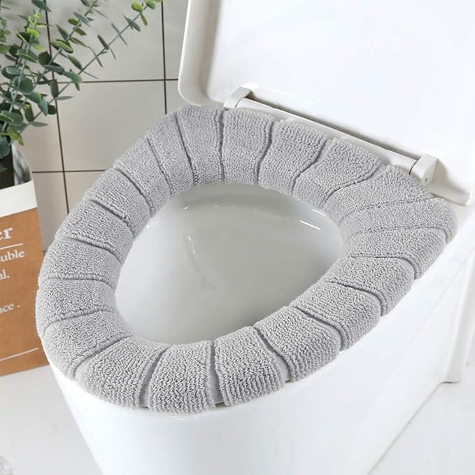 Bathroom Soft Thicker Warmer Stretchable Washable Cloth Toilet Seat Cover Pads 3PCS