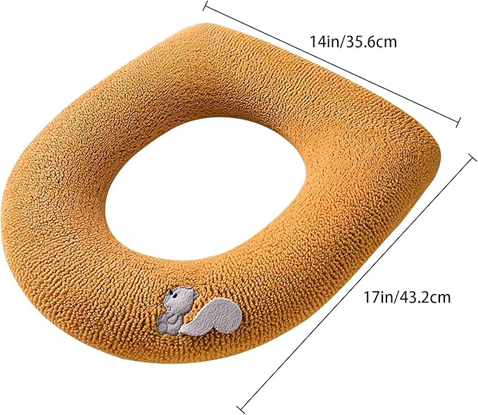 Soft Toilet Seat Cover, Plush & Thick Fabric Toilet Seat Warmer for Round & Elongated, Reusable, Machine-Washable, Easy Installation, Fits All Oval Toilet Seats, 14 X 17 Inshes, Yellow