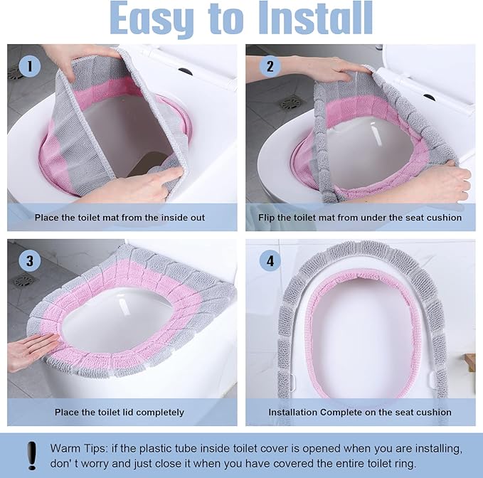 8 Pcs 11.8 Inch Thicker Bathroom Toilet Seat Cover Pads Soft Comfortable Toilet Seat Cushion Cover Stretchable Toilet Seat Warmer Easy Installation Cushioned Lid Covers (Simple Colors)