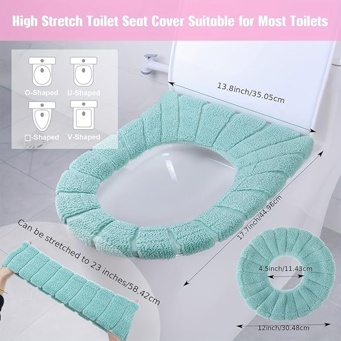 Bathroom Soft Thicker Warmer Stretchable Washable Cloth Toilet Seat Cover Pads 3PCS