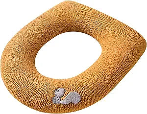 Soft Toilet Seat Cover, Plush & Thick Fabric Toilet Seat Warmer for Round & Elongated, Reusable, Machine-Washable, Easy Installation, Fits All Oval Toilet Seats, 14 X 17 Inshes, Yellow