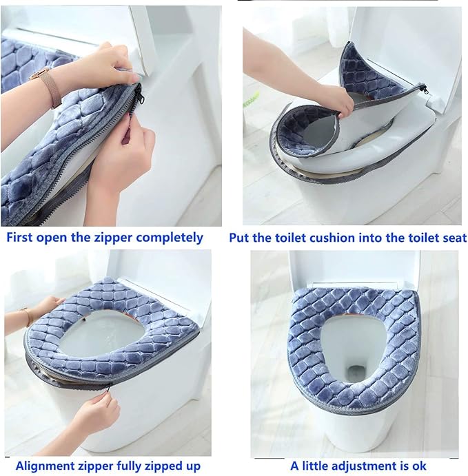 Toilet Seat Cushion - Soft, Thicker, Warmer Washable Covers with Zipper - Home Reusable (Gray)