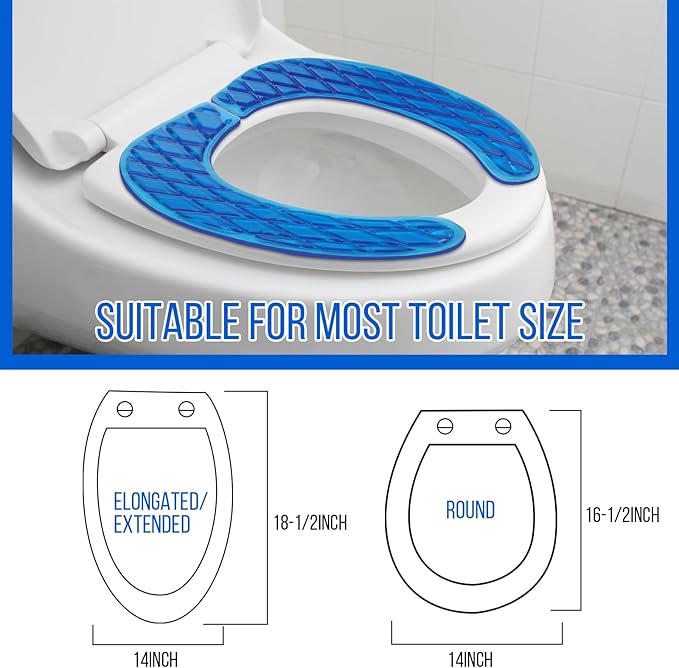 Toilet Seat Cushion Washable Toilet Seat Padded Riser Cushion Portable Adhesive Cover for Pain Relief Comfort for Elderly Handicapped Seniors(Blue)