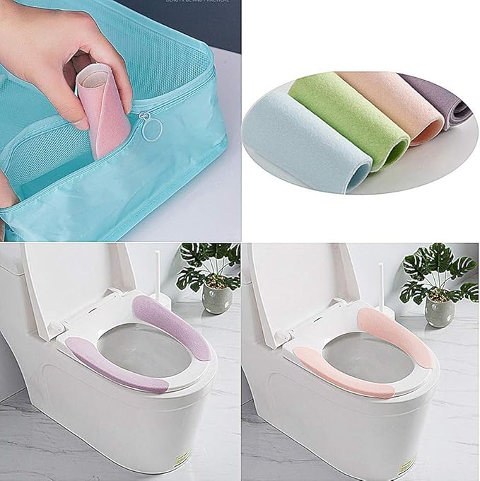 Bathroom Warmer Toilet Seat Cover Pads 4 Pack Washable and Reusable Cushion for Winter