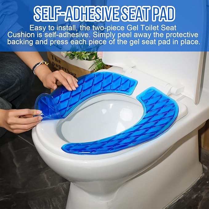 Toilet Seat Cushion Washable Toilet Seat Padded Riser Cushion Portable Adhesive Cover for Pain Relief Comfort for Elderly Handicapped Seniors(Blue)