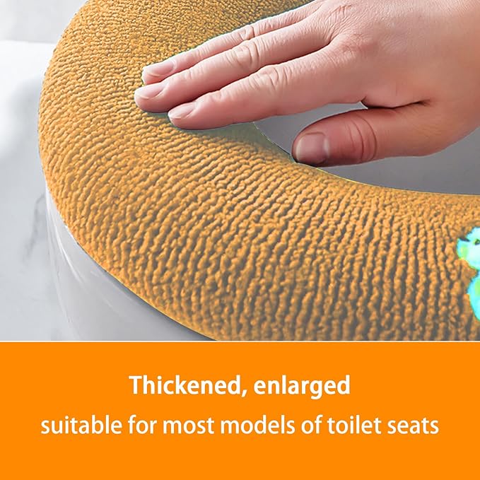 Soft Toilet Seat Cover, Plush & Thick Fabric Toilet Seat Warmer for Round & Elongated, Reusable, Machine-Washable, Easy Installation, Fits All Oval Toilet Seats, 14 X 17 Inshes, Yellow