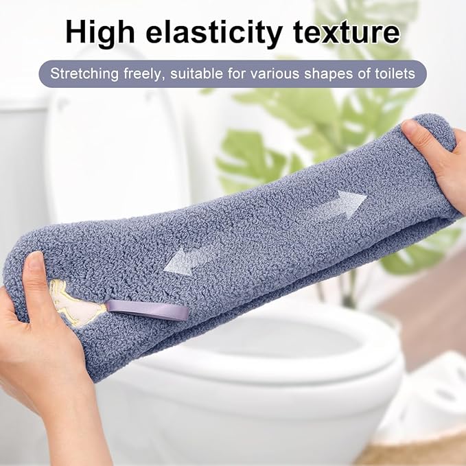 2 Packs Toilet Seat Cover, Plush Warm Bathroom Toilet Seat Cushion with Snaps Fixed Washable and Reusable Toilet Seat Lid Cover Pads, Fits Most Toilet Seats, Blue Grey