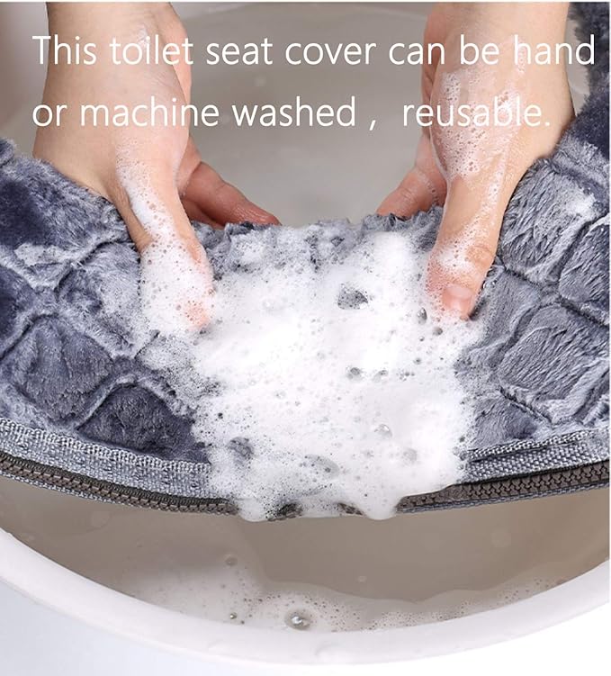 Toilet Seat Cushion - Soft, Thicker, Warmer Washable Covers with Zipper - Home Reusable (Gray)
