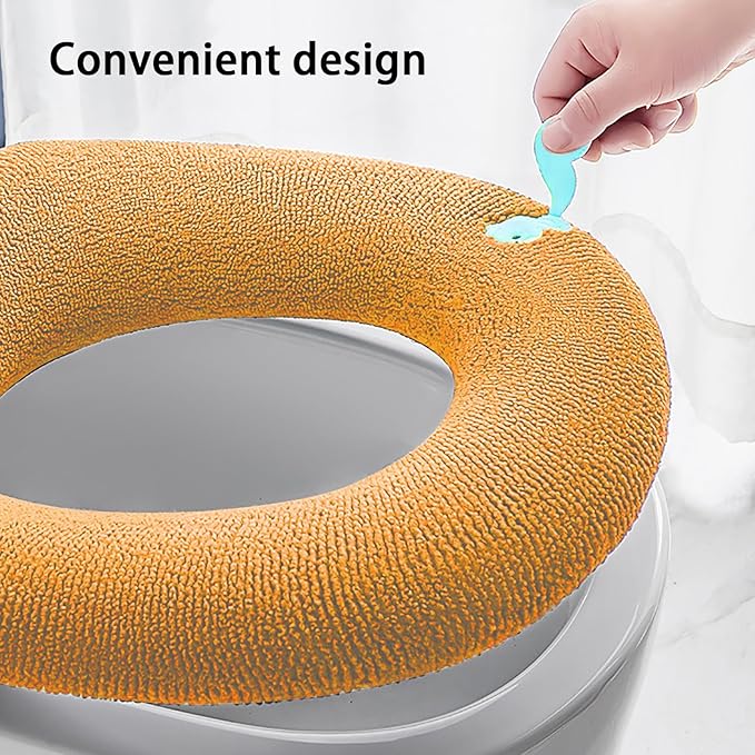 Soft Toilet Seat Cover, Plush & Thick Fabric Toilet Seat Warmer for Round & Elongated, Reusable, Machine-Washable, Easy Installation, Fits All Oval Toilet Seats, 14 X 17 Inshes, Yellow