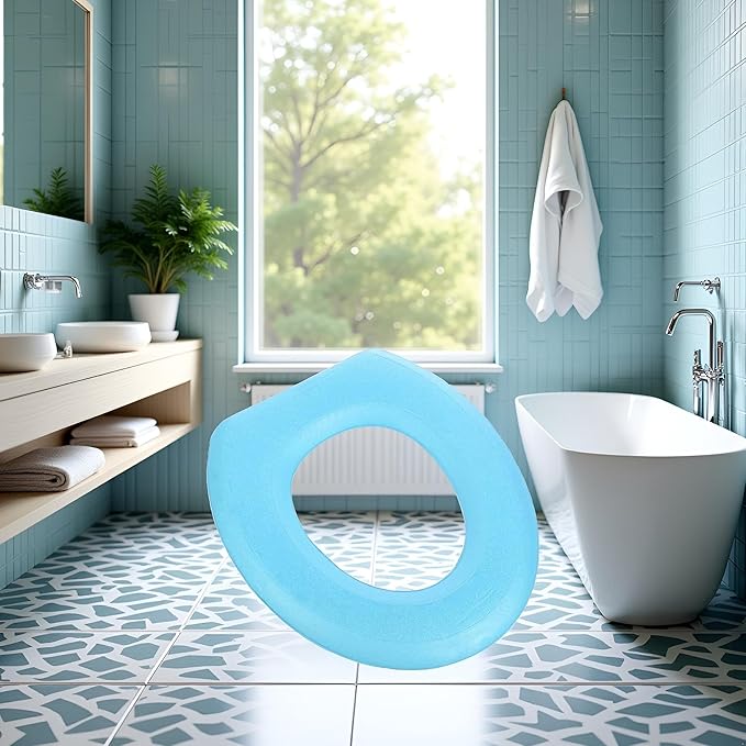 Blue Toilet Seat Cushion, Toilet Seat Cover Waterproof EVA Toilet Seat Cushion O-shape Toilet Lid Seat Cover Bathroom Accessories Easy to Install, Toilet Seats