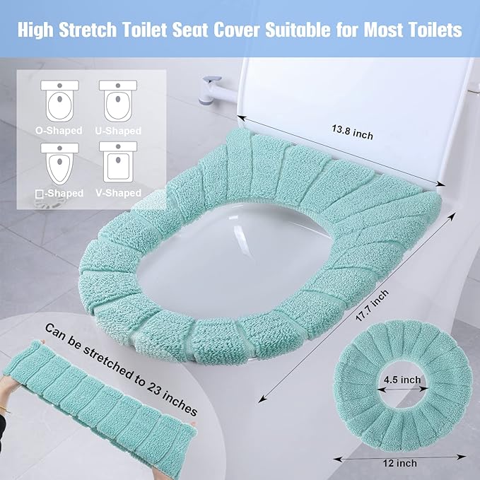 8 Pcs 11.8 Inch Thicker Bathroom Toilet Seat Cover Pads Soft Comfortable Toilet Seat Cushion Cover Stretchable Toilet Seat Warmer Easy Installation Cushioned Lid Covers (Simple Colors)