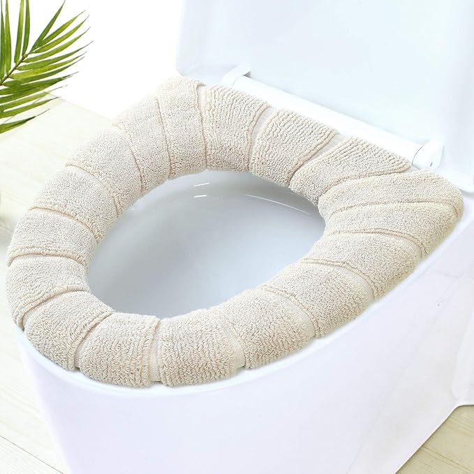 Bathroom Soft Thicker Warmer Stretchable Washable Cloth Toilet Seat Cover Pads 3PCS