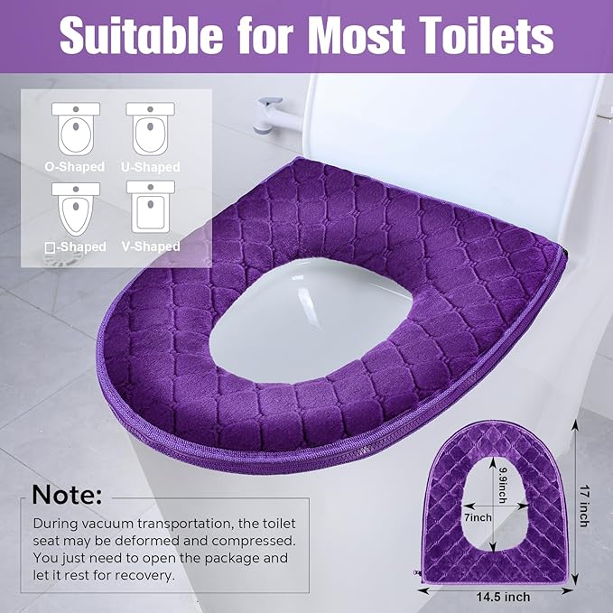 4 Pcs Toilet Seat Covers Pads for Bathroom Comfortable Toilet Seat Cushion Cover Soft Thicker Warmer Washable Pad with Zipper Home Reusable(Modern,Gray, Violet, Red, Brown)