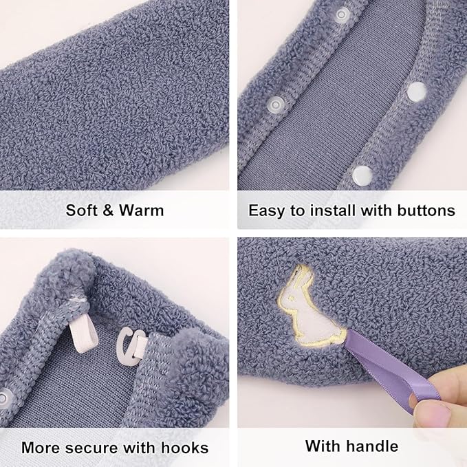 2 Packs Toilet Seat Cover, Plush Warm Bathroom Toilet Seat Cushion with Snaps Fixed Washable and Reusable Toilet Seat Lid Cover Pads, Fits Most Toilet Seats, Blue Grey