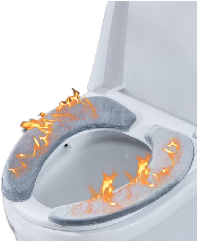 Thick Warm Cushioned Toilet Seat Cover | Stick-On Washable Reusable Toilet Memory Foam Cushion Pad for Elongated Toilets