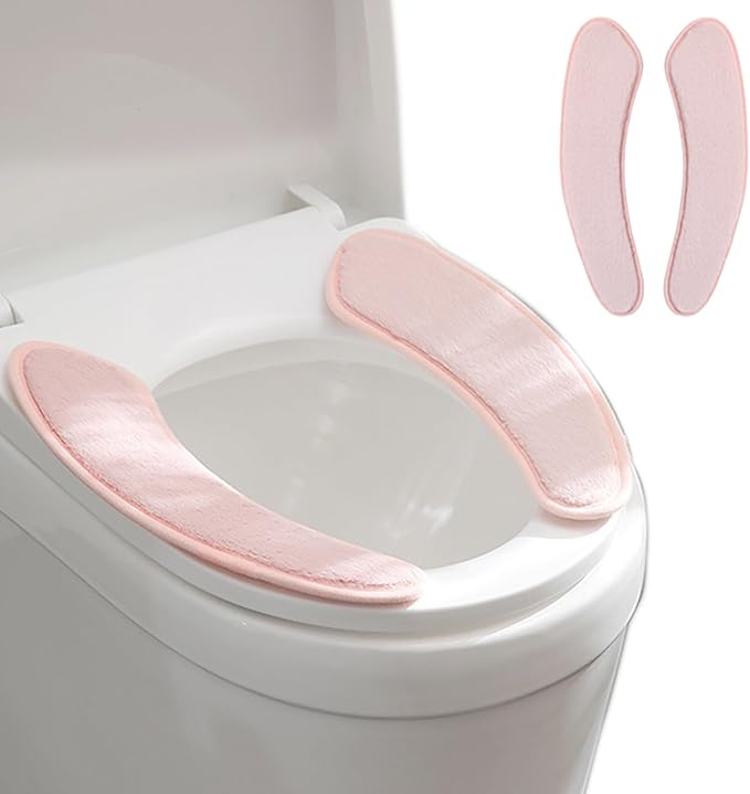 Thick and Warm Toilet Seat Cushion Cover - with Sticky Toilet Seat Cushion - Washable and Reusable Mat for Winter - Double Flap Separation, TPR Back Adhesive, Soft and Protective (Pink)
