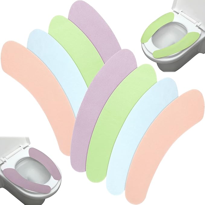 8 Pairs Bathroom Warmer Toilet Seat Cover Pads Washable and Reusable Toilet Seat Cushion Pad Warmer Cover Upgraded Cushion for Winter Bathroom, 4 Colors