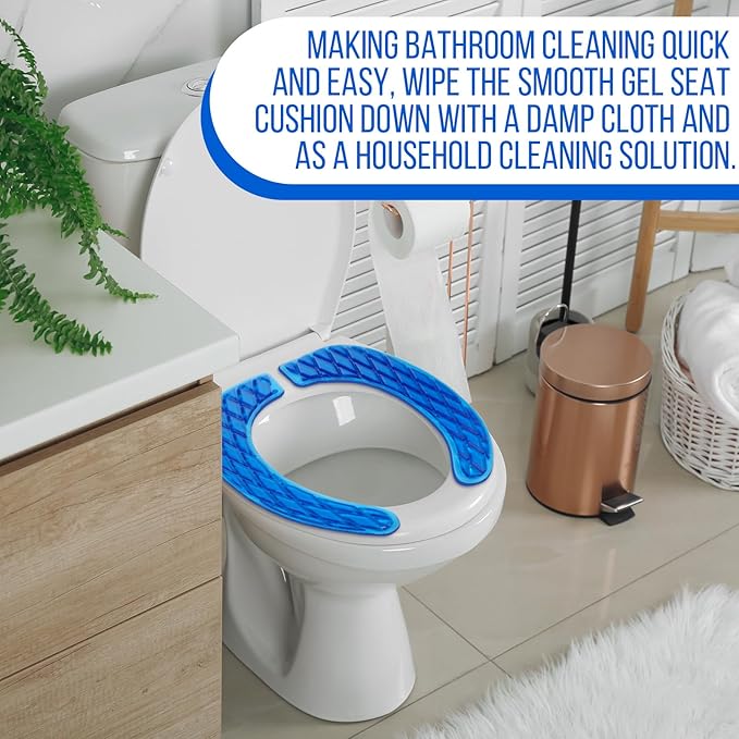 Toilet Seat Cushion Washable Toilet Seat Padded Riser Cushion Portable Adhesive Cover for Pain Relief Comfort for Elderly Handicapped Seniors(Blue)