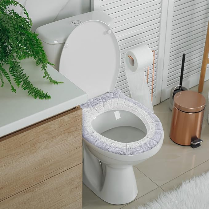 8 Pcs 11.8 Inch Thicker Bathroom Toilet Seat Cover Pads Soft Comfortable Toilet Seat Cushion Cover Stretchable Toilet Seat Warmer Easy Installation Cushioned Lid Covers (Simple Colors)