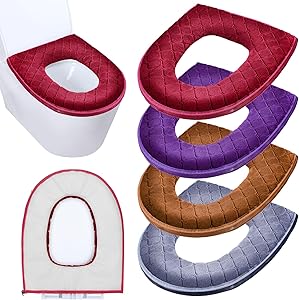 4 Pcs Toilet Seat Covers Pads for Bathroom Comfortable Toilet Seat Cushion Cover Soft Thicker Warmer Washable Pad with Zipper Home Reusable(Modern,Gray, Violet, Red, Brown)